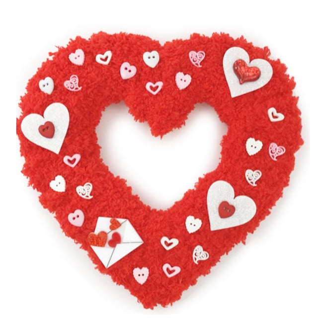 Fluffy Heart Valentine Door Wreath Kit- Red