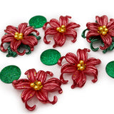 Red Glitter Poinsettia Flatback Flowers