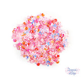 Each pink mix includes round sequins, flower sequins, seed beads, bugle beads, and more