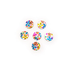 printed shell two hole sew thru buttons with a multicolor flower pattern