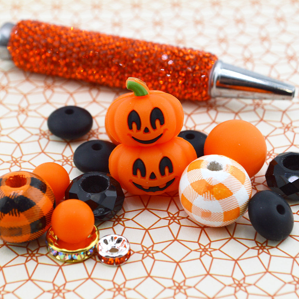 Stacked Jack-O’-Lantern Bead Mix For Beadable Pens