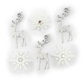 Ice and Snow Silver Glitter Reindeer Winter Themed Buttons