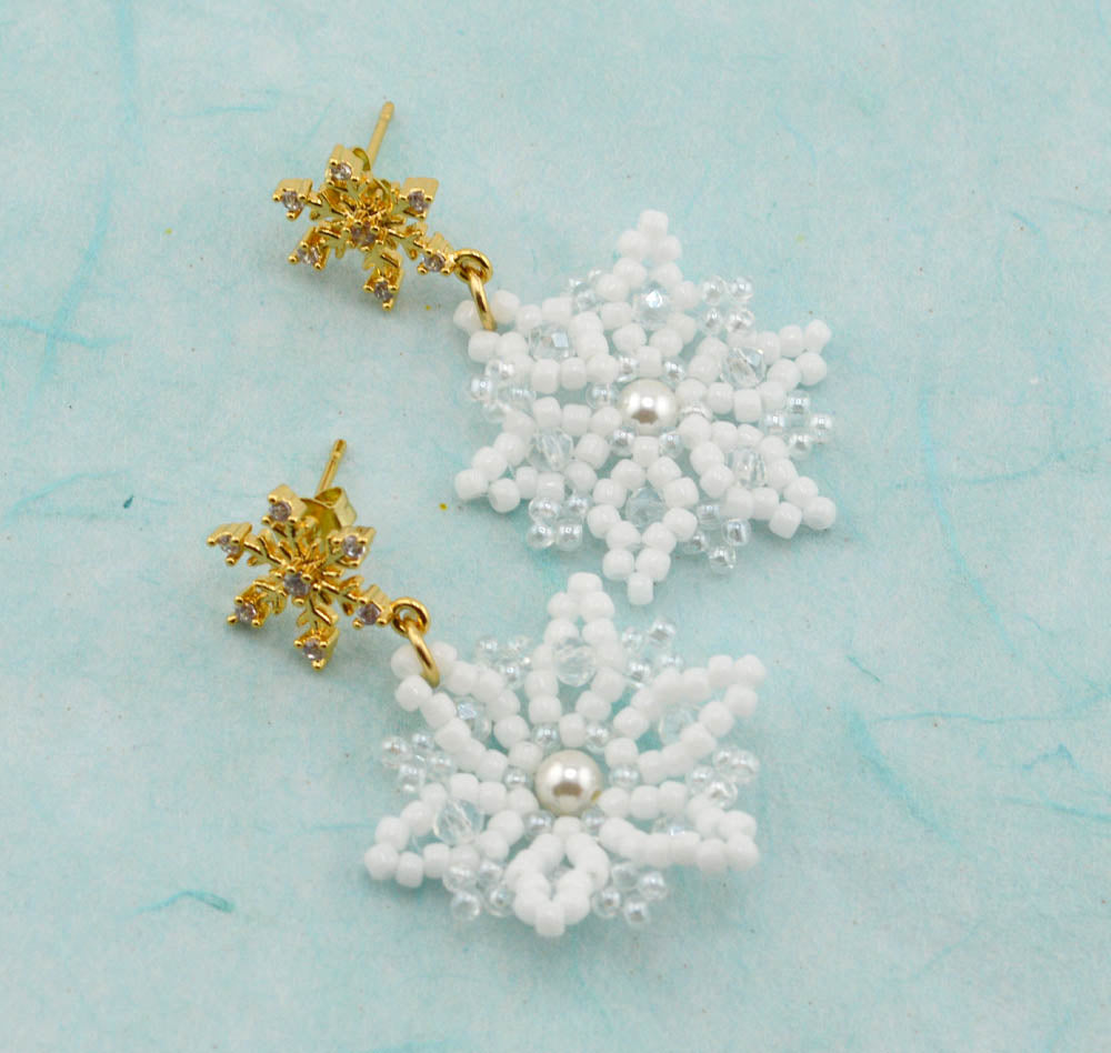 Winter Glow Snowflake Pearl Braided Dangle Earrings