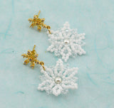 Winter Glow Snowflake Pearl Braided Dangle Earrings