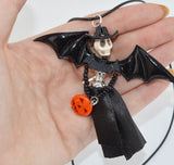 Wicked Halloween Witch & Bat Wing Pendant