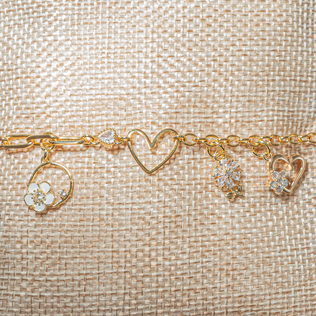 Stackable Brass Micro Pave 18K Gold Heart Bracelet