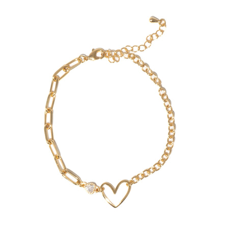 Stackable Brass Micro Pave 18K Gold Heart Bracelet