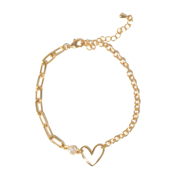 Stackable Brass Micro Pave 18K Gold Heart Bracelet