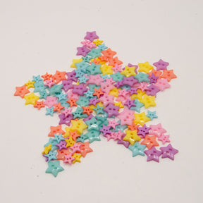 bright color mix of 2-hole star buttons for sewing and craft projects
