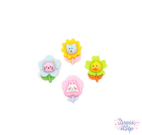 Pastel flowers with cute animal faces-cat, bear, duck and rabbit-add to spring and Easter crafting