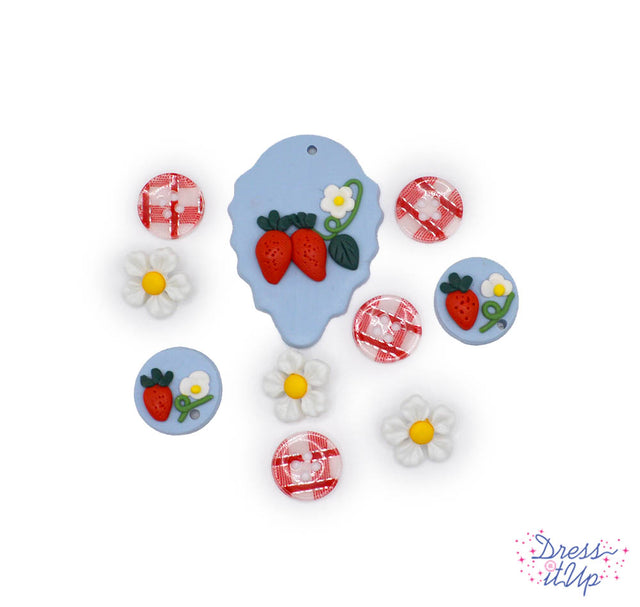 Berry Merry Picnic Summer Strawberry Flower Themed Buttons