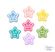 Seven colorful smiling star shaped embellishments