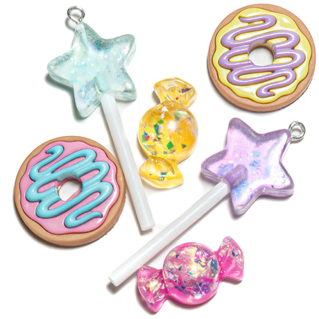 glitter faux donut and candy themed craft buttons