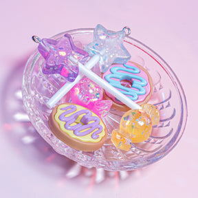 glitter faux donut and candy themed craft buttons