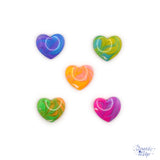 Heart flat-back embellishments in swirled colors 