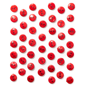2-hole bright red sewing buttons on a white background