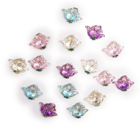 small pink, blue, white, and purple rose flat-back embellishments for paper and wood crafts