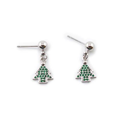 Platinum CZ Christmas Tree Dangle Earrings