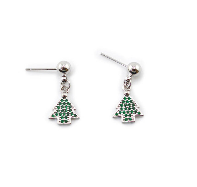 Platinum CZ Christmas Tree Dangle Earrings