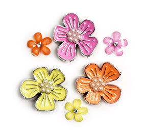 pink, yellow and orange flat back craft embellishments for paper and wood projects