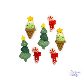 Seven cute and whimsical embellishments add to holiday and Christmas projects
