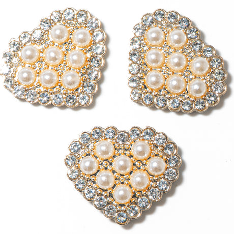 Vintage Pearl Crystal Heart Embellishments