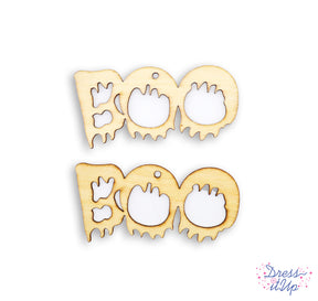 2 lightweight wood slimy, droopy halloween boo signs for crafting, painting, school crafts, kid friendly