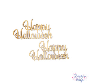 2 lightweight wood script happy halloween signs for crafting, painting, school crafts, kid friendly