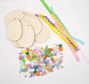 easter egg decorating kit with wood eggs and embellishments