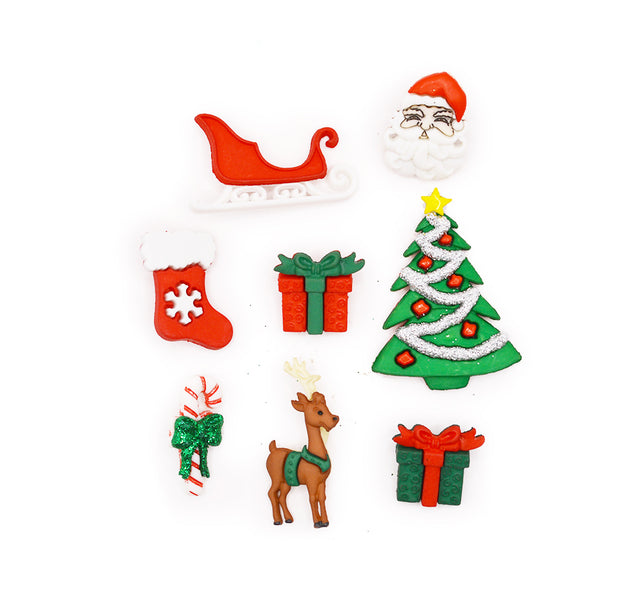 Christmas Eve Red Green Tree Stocking Santa Holiday Themed Buttons