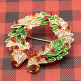 Christmas Wreath Rhinestone & Enamel Brooch