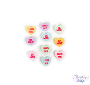 faux candy heart flatback valentine themed buttons for crafting