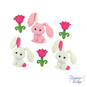 Bunny and tulip loop back buttons for valentines day or easter crafts