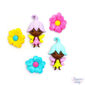 Tiny pixies and bright flowers add a touch to spring and fairy garden crafts