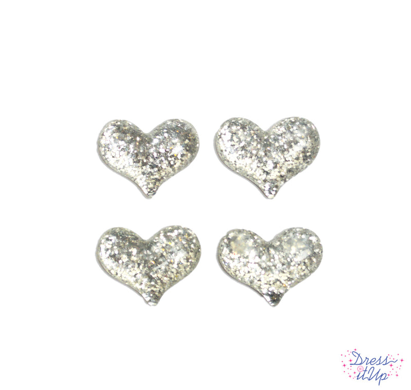 Silver Glitter Heart Cabochon
