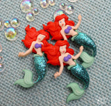 3 shank-back button embellishments pack with glitter Ariel from Disney's movie The Little Mermaid