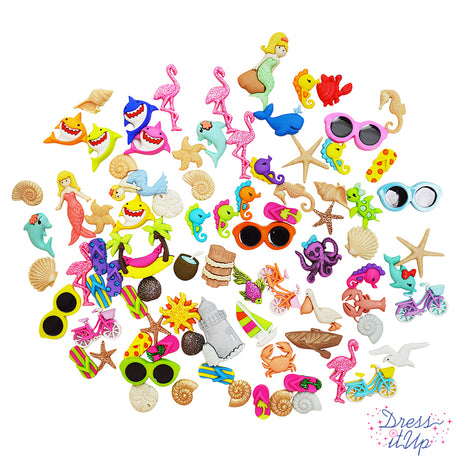 12 button pack bundle with flat-back and shank-back button embellishments for your beach and ocean themed crafts