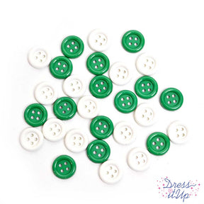 four hole 8mm buttons in white and green colors for sewing projects 