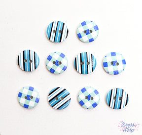 Printed 2-hole buttons in shades of blue add a fun touch to sewing and crafting