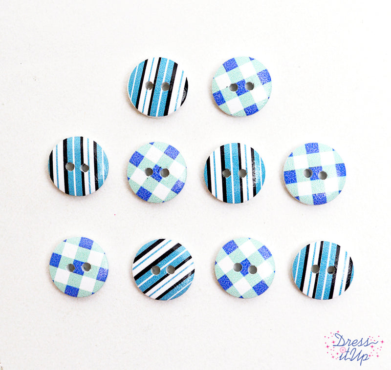 Designer Patterned Buttons in Waterfall Blue