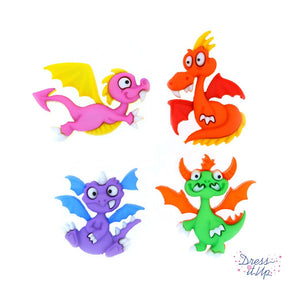 4 bright dragon shank-buttons for crafting and sewing projects