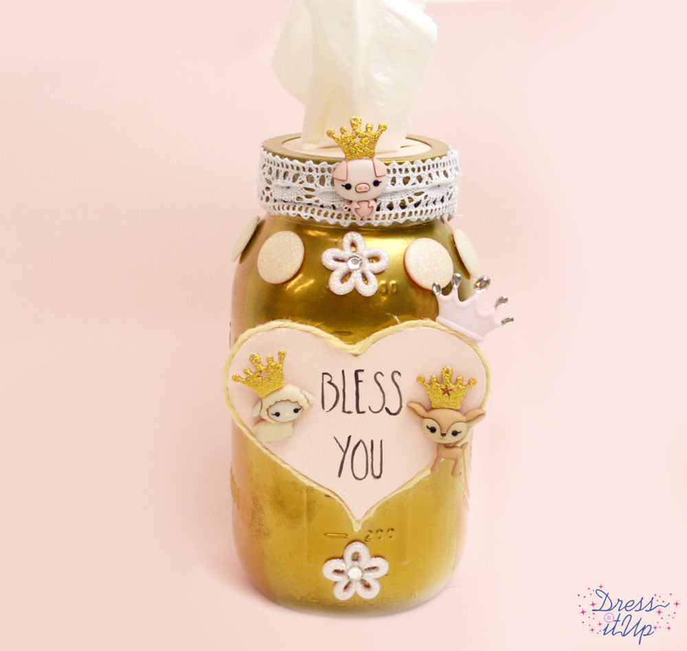 Create a fancy tissue holder with Dress It Up button embellishments