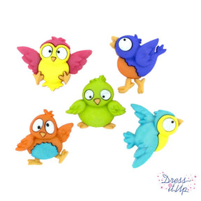 Five bright color bird craft embellishments  for sewing and spring crafts