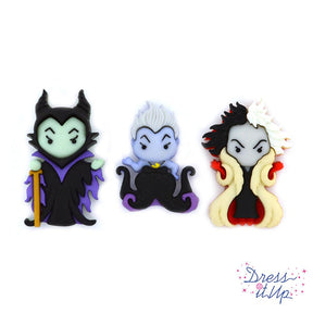 Disney ursula, cruella-de-vil, and maleficent character lopp buttons for sewing and craft hobbies
