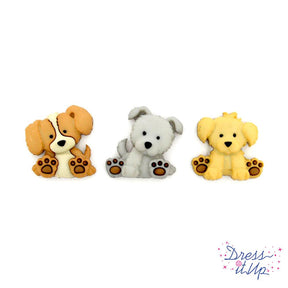 Three puppy dog loop back buttons for sewing and crafting projects