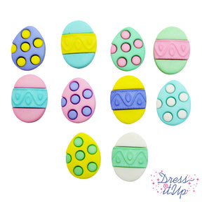ten shank back pastel buttons in the shape of easter eggs for easter crafting