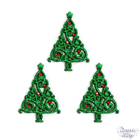 Shiny green trees with red rhinestones add an elegant touch to your winter or Christmas crafts