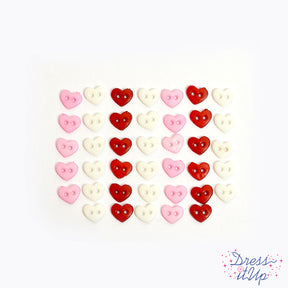 2-hole sewing button assortment of heart shapes in pink, white and red colors for sewing crafts 