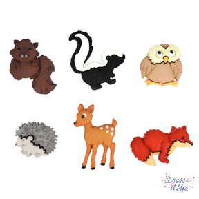 six woodland animal shank-back buttons for home decor, sewing and crafting 