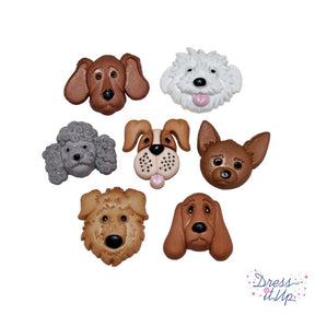 Seven dog faces craft buttons with loop for sewing and do it yourself crafting